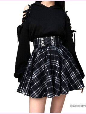 Polyester Mini Skirt High Waist Pleated Flare A-Line School Skater Style